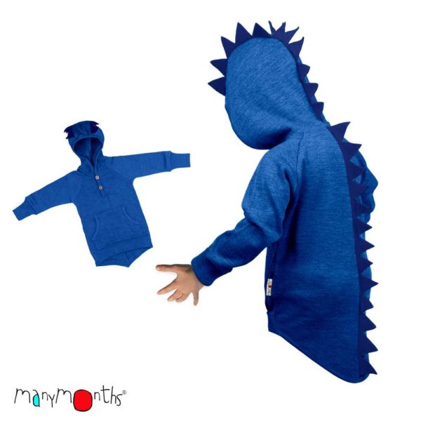 sweat à capuche laine mérinos dino manymonths bleu