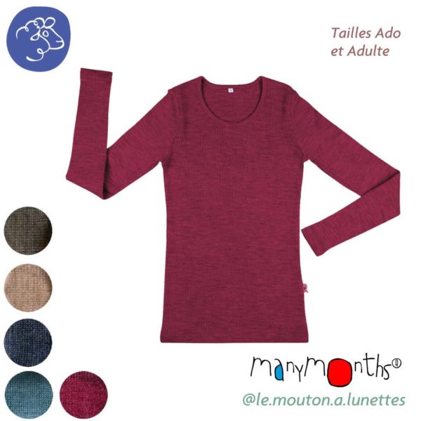 t-shirt femme laine mérinos manches longues adulte ado MaM