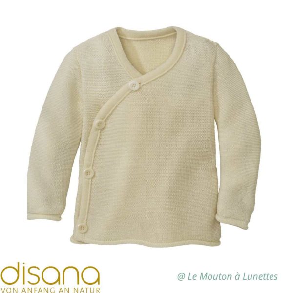 Gilet bébé tricoté disana en laine mérinos écru brassière enfant et bébé