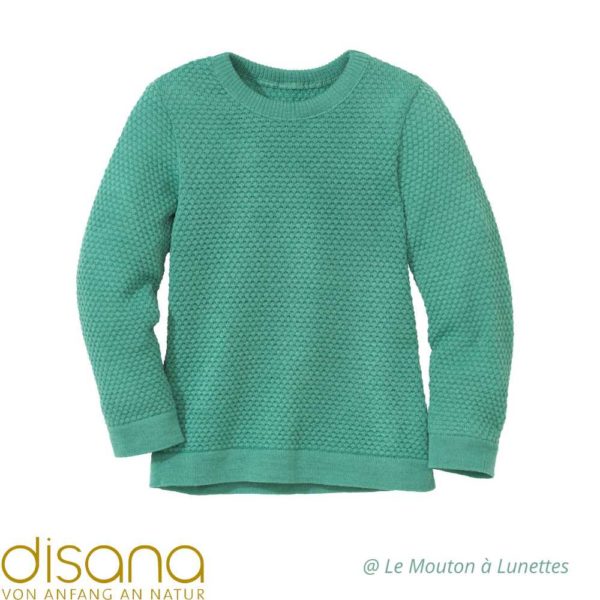 pullover disana léger en laine mérinos nid d'abeille bébé enfant menthe