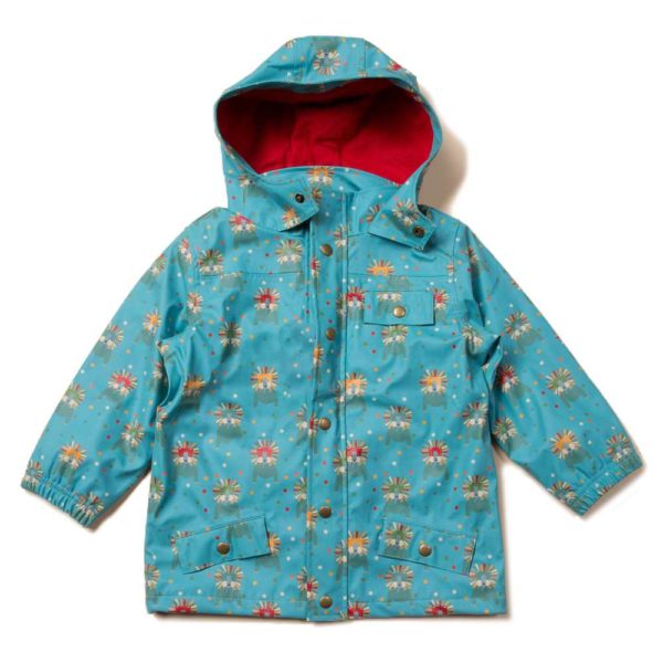 veste de pluie little green radicals veste imperméable recyclée coton bio enfant motif lions bleu