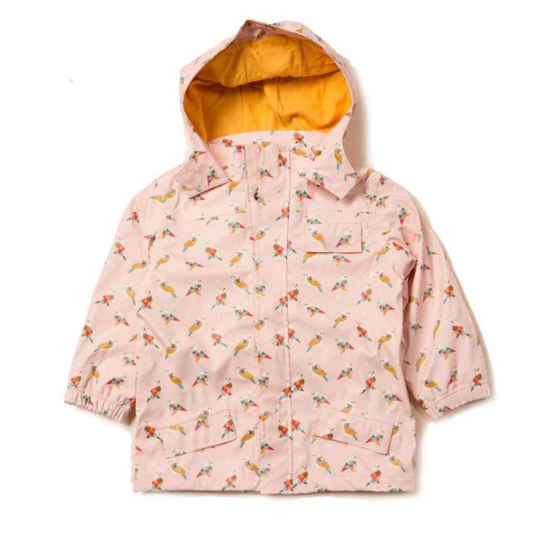 veste de pluie little green radicals veste imperméable recyclée coton bio enfant origami oiseaux rose