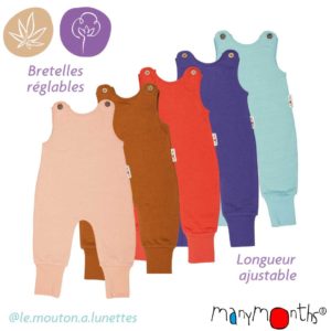 salopette romper bébé évolutif chanvre coton bio ManyMonths ECO Hempies mixte