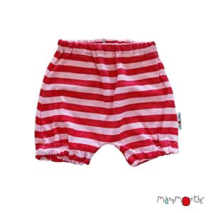 Bubble short bloomer évolutif chanvre coton bio ManyMonths ECO Hempies mixte rayures rouge fraise strawberry delight stripe