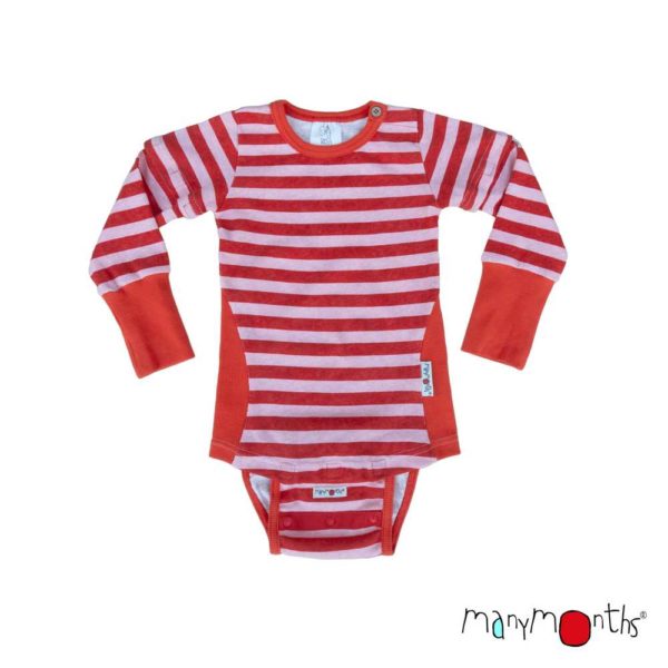 body bébé évolutif chanvre coton bio ManyMonths ECO Hempies mixte rayures rouge fraise strawberry delight stripe