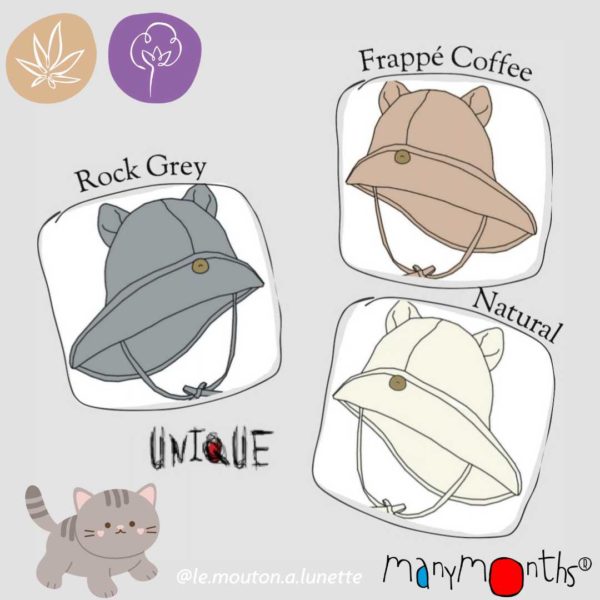 ManyMonths chapeau chat pour enfant :évolutif en chanvre coton bio avec oreilles, nouveauté 2024