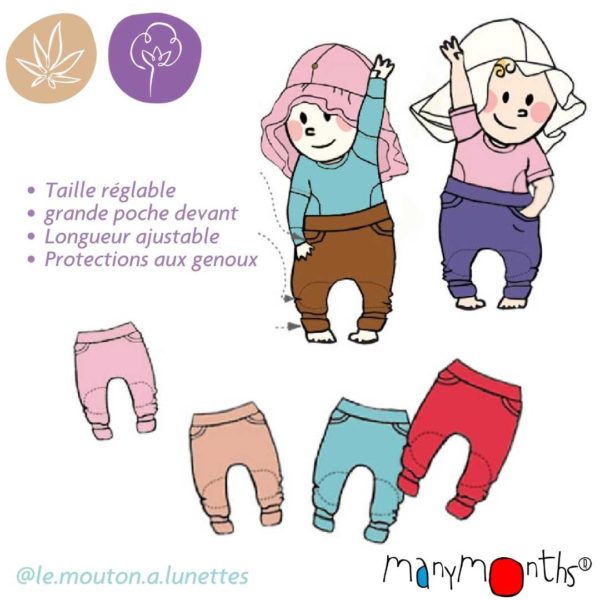sarouel pantalon kangaroo évolutif chanvre coton bio ManyMonths ECO Hempies mixte