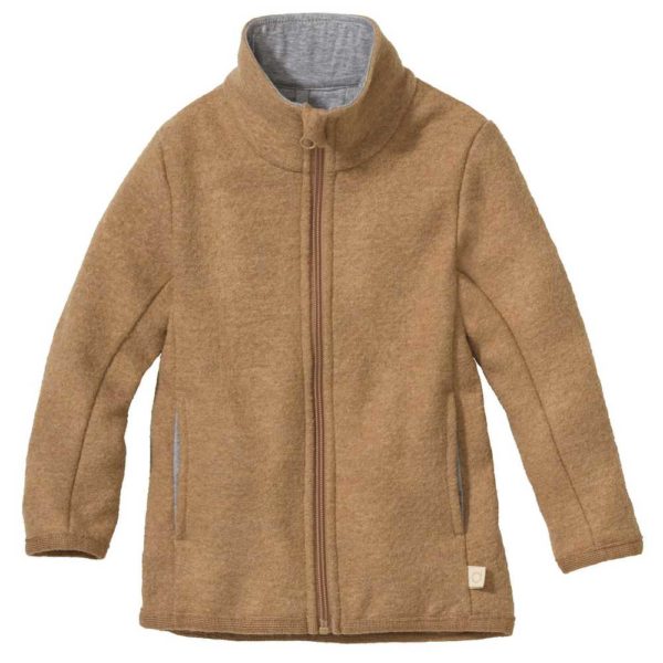 DISANA veste légère zippée en laine bouillie fine mérinos bio mi-saison et été caramel