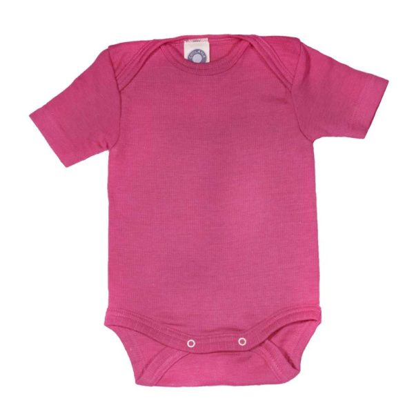 Body bébé Cosilana manches courtes en laine mérinos bio et soie naturelle rose