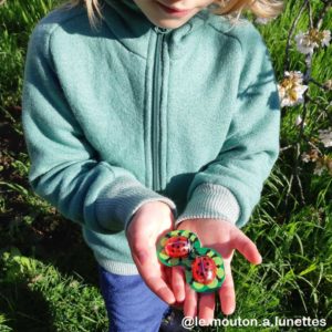 sweat disana pour enfant en laine bouillie bio fine légère col zippé menthe