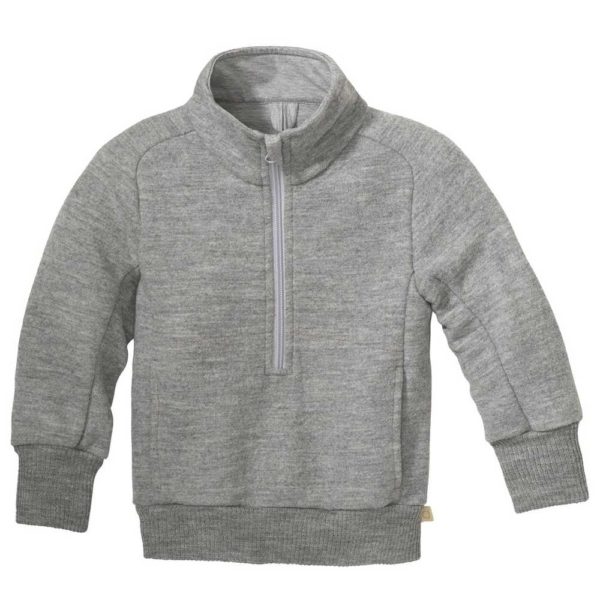 sweat disana pour enfant en laine bouillie bio fine légère col zippé gris clair