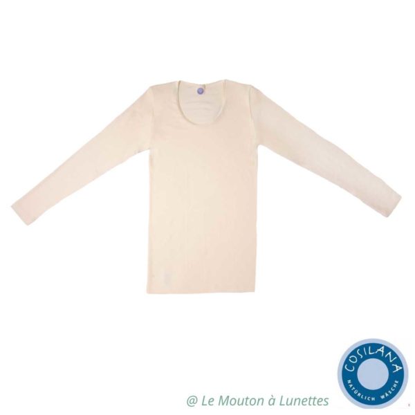 tricot femme cosilana laine mérinos soie manches longues bio sous-couche thermique écru naturel