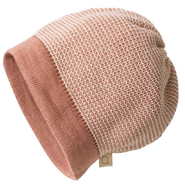 Bonnet disana beanie en laine mérinos tricot bio rose écru