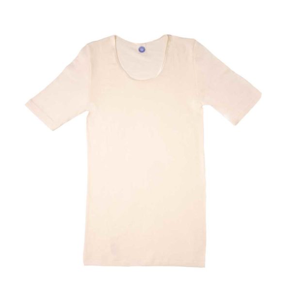 tshirt femme cosilana laine mérinos soie manches courtes bio sous-couche thermique écru naturel