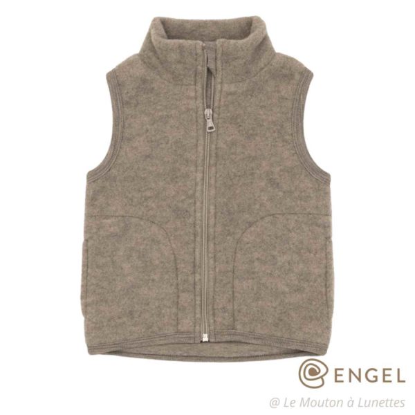 veste sans manches en laine polaire bio pour enfant engel natur laine mérinos gilet à zip brun noix
