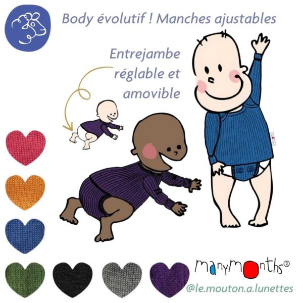 body shirt manymonths Body bébé évolutif en laine mérinos