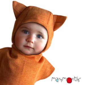 cagoule oreilles chat manymonths laine mérinos enfant orange tangerine marmalade