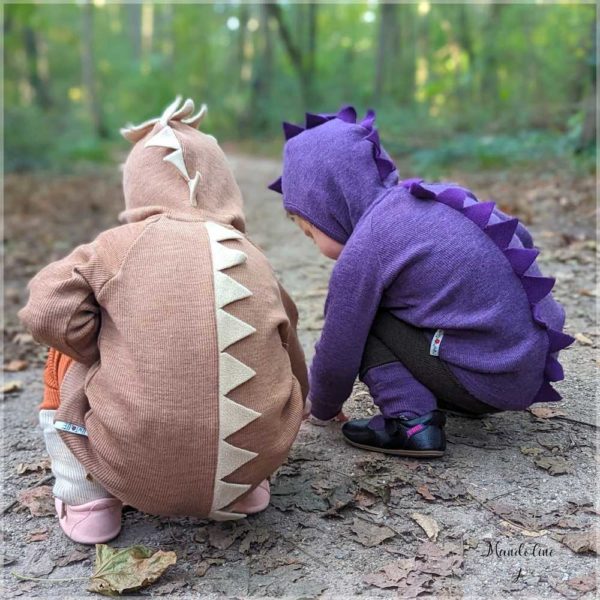 sweat dino hoodie avec capuche en laine mérinos manymonths pour enfant