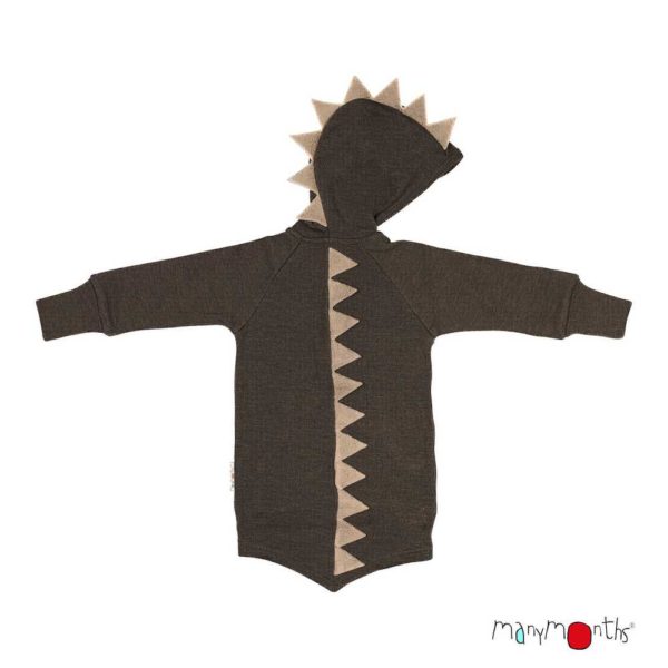 sweat dino à capuche en laine mérinos manymonths pour enfant brun hippopotamus