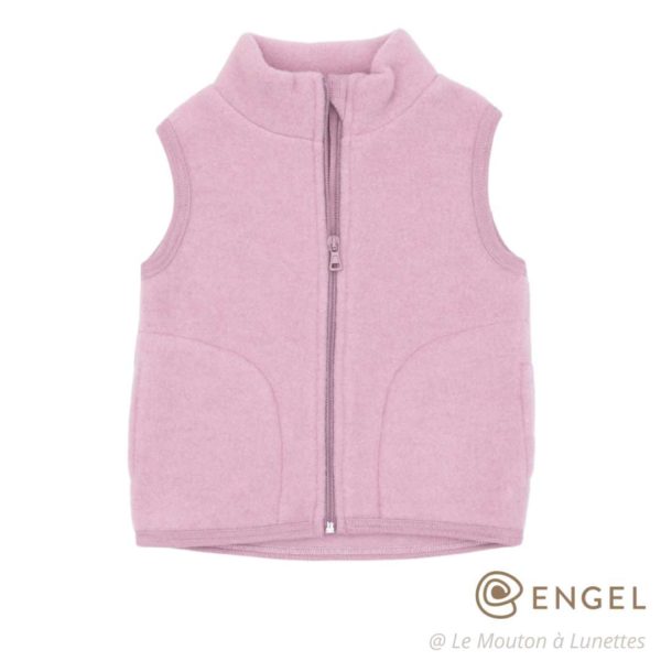 veste sans manches en laine polaire bio pour enfant engel natur laine mérinos gilet à zip rose