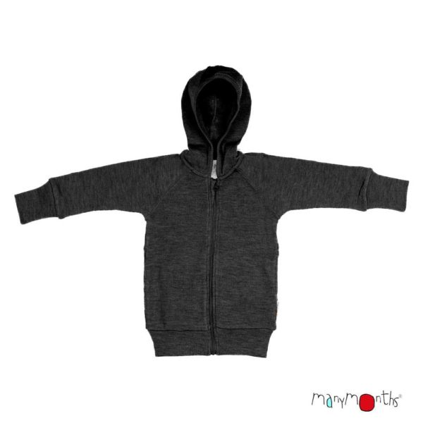 gilet zip capuche enfant laine merinos manymonths noir foggy black