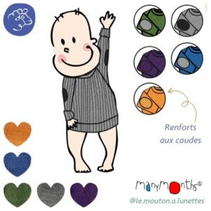 pullover merinos enfant manymonths évolutif avec renforts aux coudes