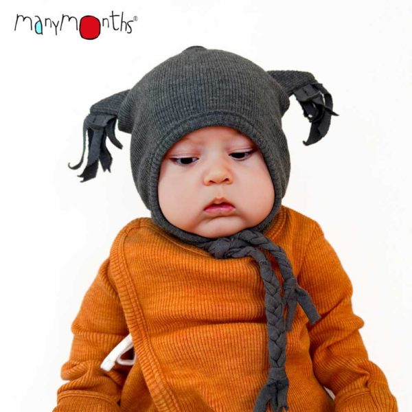 bonnet hibou en laine mérinos évolutif manymonths earflap beanie gris éléphant