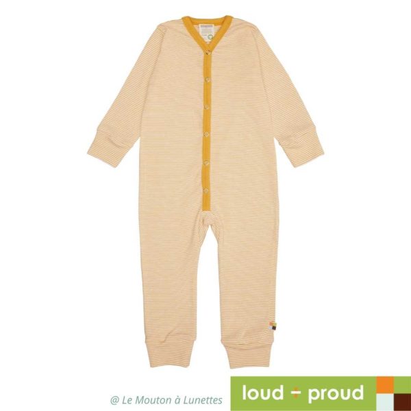 pyjama coton bio bébé loud+proud rayures jaunes