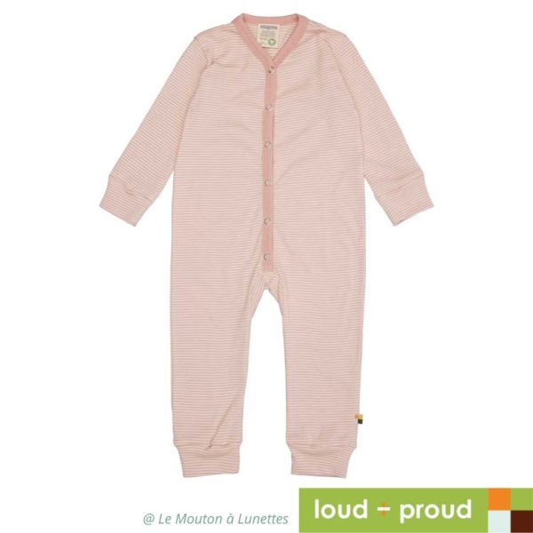 pyjama coton bio bébé loud+proud rayures roses