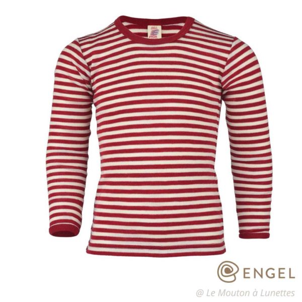 haut mérinos enfant tshirt manches longues ado et enfant engel natur laine bio rayé rouge