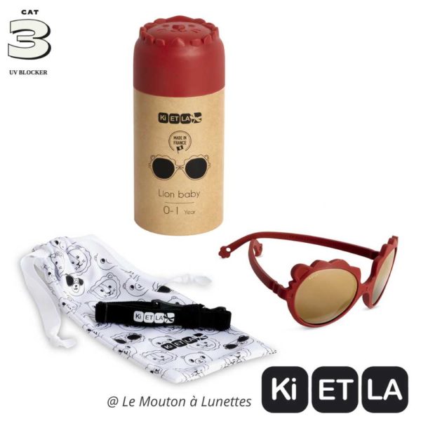 lunettes de soleil lion ki et la pour bébé rouge sienna