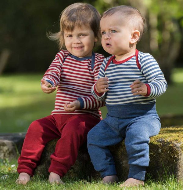 body laine mérinos bio pour bébé et pantalon engel natur rayures