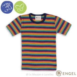tshirt laine soie enfant multicolore engel natur rayures arc en ciel laine mérinos bio