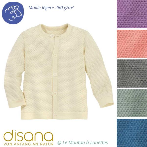 Cardigan laine mérinos fine maille fantaisie - DISANA